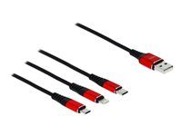 Kábel iba na nabíjanie - USB s pínmi (samec) do Micro USB typ B, Lightning, USB-C s pínmi (samec) - 1 m - tienený - čierna