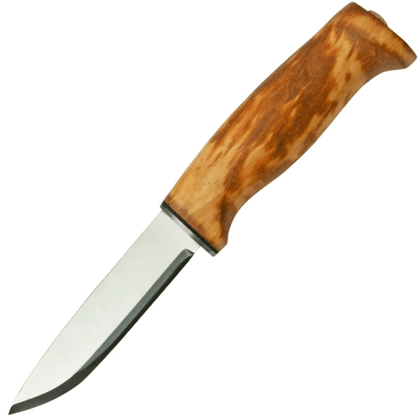 Helle HE-201004 Fjellkniven 12C27 outdoorový nôž 9,8 cm, drevo kučeravej brezy, kožené puzdro