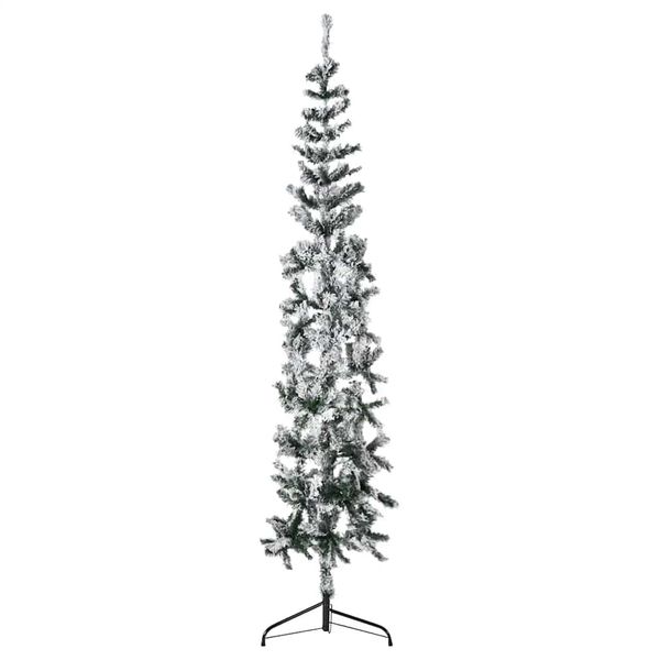 vidaXL Úzky zasnežený umelý vianočný polovičný stromček 210 cm