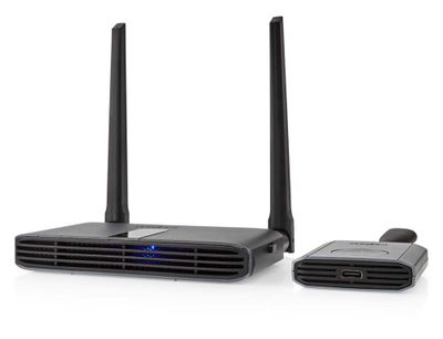 Nedis VTRA3460GY - Sada pro bezdrátový přenos HDMI™ signálu| 1080p | 2,4 - 5 GHz | 30 m | 1.65 Gbps | Wi-Fi | Šedá Bezdrátový HDMI™ extender, Full HD 1080p, 30 m dosah, HDMI™ + VGA výstup, AirPlay/Miracast/DLNA, 3,5 mm audio, cerný