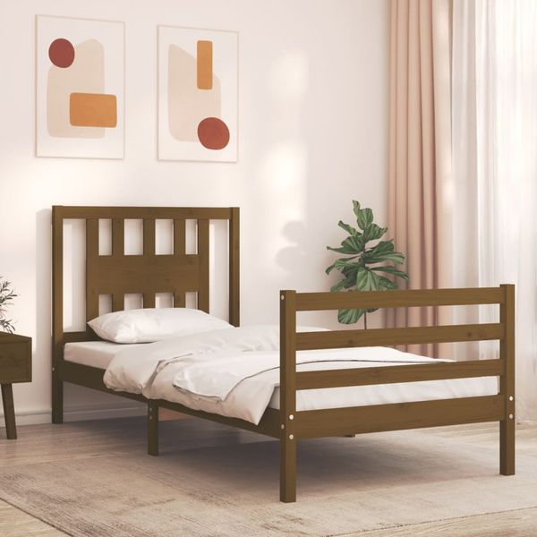 vidaXL Posteľný rám s čelom medovohnedý 90x200 cm masívne drevo