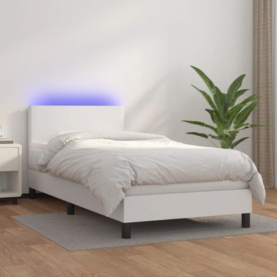 vidaXL Boxspring posteľ s matracom a LED biela 80x200 cm umelá koža