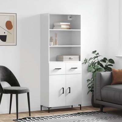 vidaXL Vysoká skrinka lesklá biela 69,5x34x180 cm spracované drevo