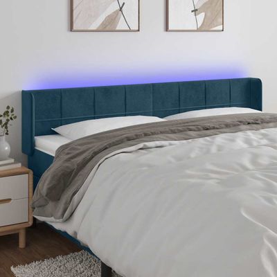 vidaXL Čelo postele s LED tmavomodré 163x16x78/88 cm zamat