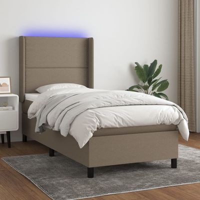 vidaXL Posteľ boxsping s matracom a LED sivohnedá 100x200 cm látka