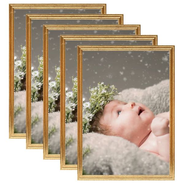 vidaXL Fotorámiky na stenu alebo stôl 5 ks zlaté 29,7x42 cm MDF