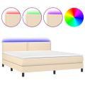 vidaXL Posteľ boxsping s matracom a LED krémová 160x200 cm látka