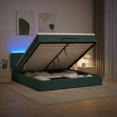 vidaXL Ottoman posteľ s matracom a LED Tmavozelená 140 x 190 cm Zamat