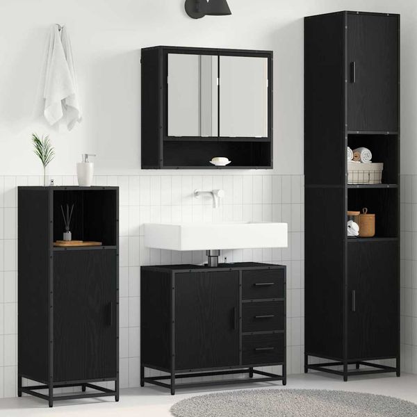 vidaXL Sada kúpeľňového nábytku 4 pcs Čierny dub Kompozitné drevo