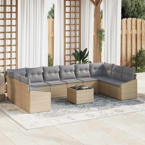 vidaXL Sada pohoviek s vankúšom 11 pcs Béžová polyratan