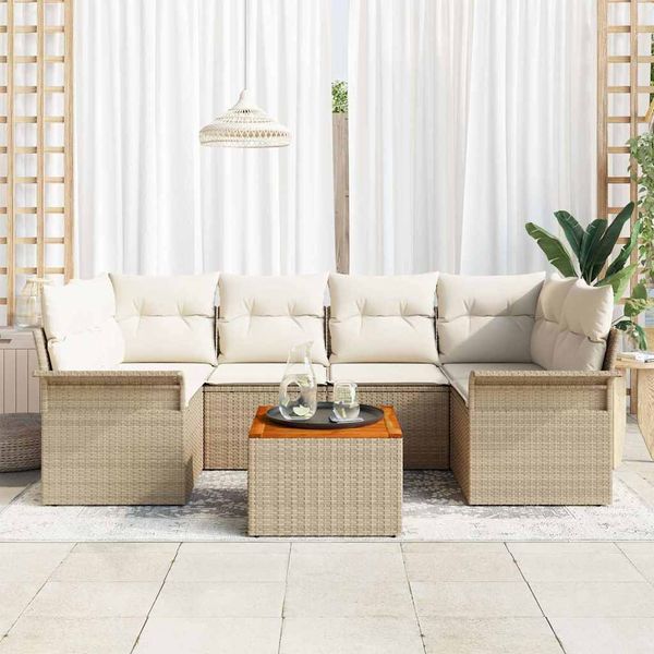 vidaXL Súprava záhradných pohoviek 7 pcs Béžová a krémová polyratan