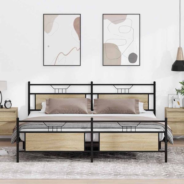 vidaXL Kovový posteľný rám bez matraca dub sonoma 200x200 cm