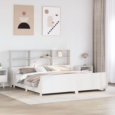 vidaXL Posteľ s knižnicou bez matraca biela 200x200cm masívne drevo