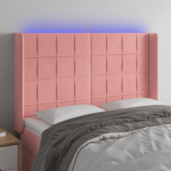 vidaXL Čelo postele s LED ružové 147x16x118/128 cm zamat