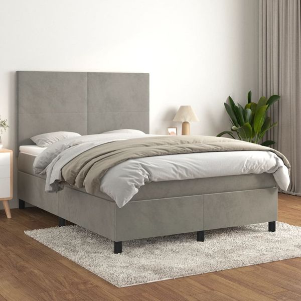 vidaXL Posteľný rám boxsping s matracom bledosivý 140x200 cm zamat