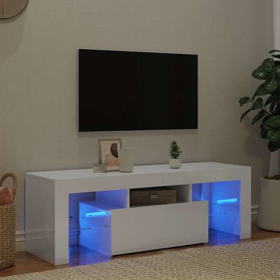 vidaXL TV skrinka s LED svetlami lesklá biela 120x35x40 cm