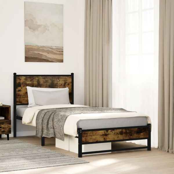 vidaXL Kovový posteľný rám bez matraca, tmavý dub 90x190 cm