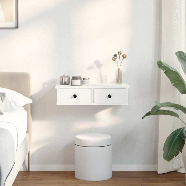 vidaXL Nástenná polica so zásuvkami Biela 60x28x15 cm Upravené drevo