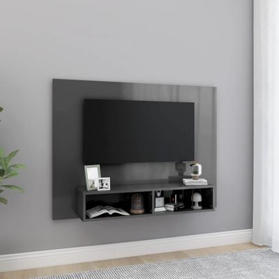 vidaXL Nástenná TV skrinka lesklá sivá 120x23,5x90 cm spracované drevo