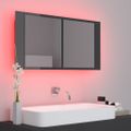 vidaXL LED kúpeľňová zrkadlová skrinka lesklá sivá 90x12x45 cm akryl