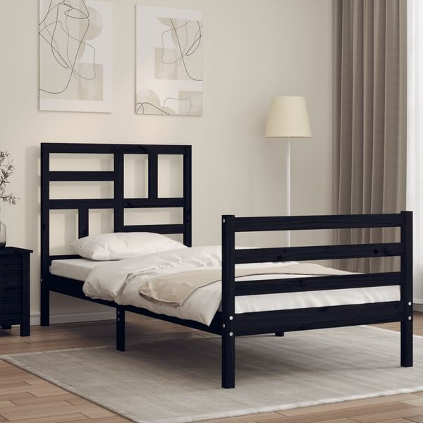 vidaXL Posteľný rám s čelom čierny 90x200 cm masívne drevo