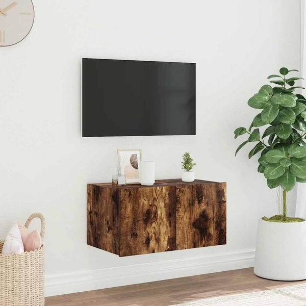vidaXL TV nástenná skrinka s LED svetlami dymový dub 60x35x31 cm