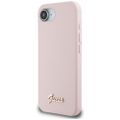 Puzdro Guess HC Silicone Script Metal Logo pre iPhone 16e Ružové
