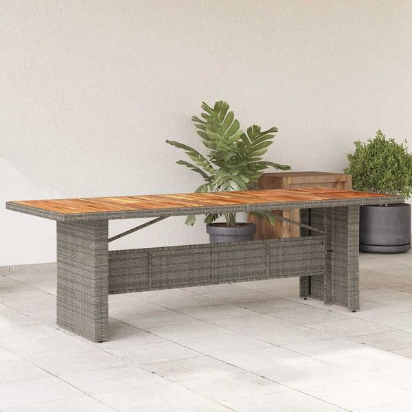 vidaXL Záhradný stôl s akáciovou doskou sivý 240x90x75 cm polyratan