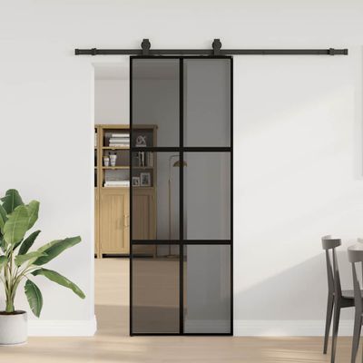 vidaXL Posuvné dvere s kovaním čierne 76x205 cm tvrdené sklo