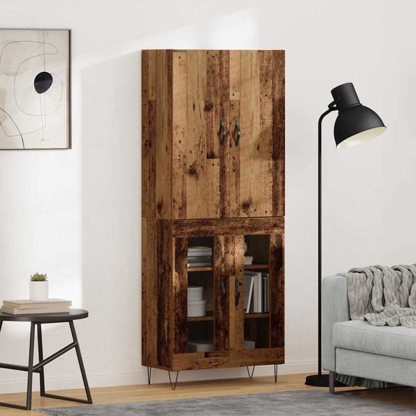 vidaXL Highboard 2 pcs Staré drevo Konštrukčné drevo a sklo