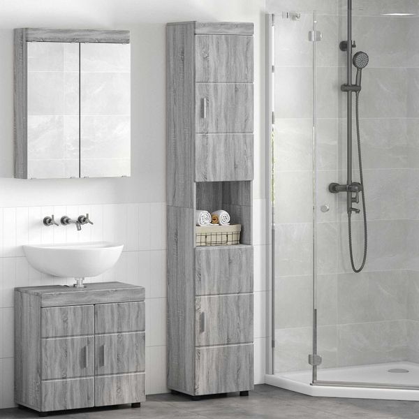 vidaXL Set kabinetov do kúpeľne TULUM Sivý Sonoma 37 x 31,5 x 203 cm
