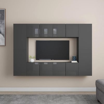 vidaXL 8-dielna súprava TV skriniek lesklá sivá drevotrieska