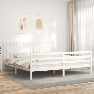 vidaXL Posteľný rám s čelom biely 200x200 cm masívne drevo