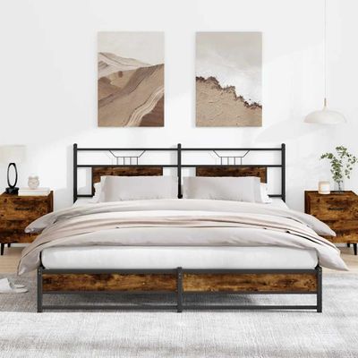 vidaXL Kovový posteľný rám bez matraca dymový dub 180x200 cm