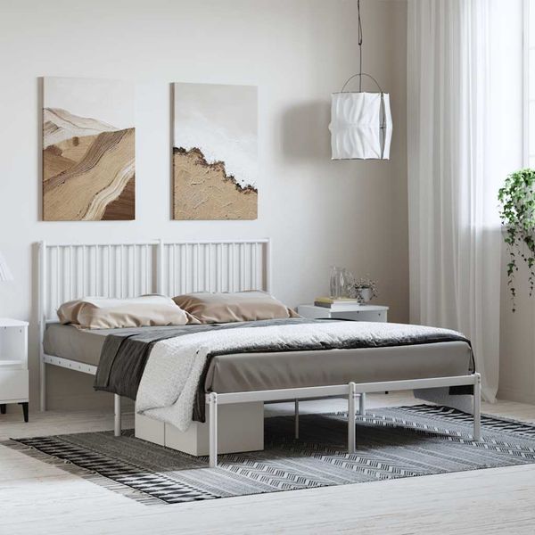 vidaXL Kovový rám postele s čelom biely 135x190 cm