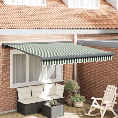vidaXL Sklopná markíza Zelená a biela 350 x 250 cm Plátno a hliník