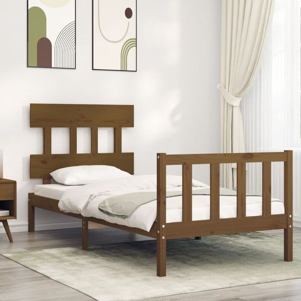 vidaXL Posteľný rám s čelom medovohnedý 90x200 cm masívne drevo