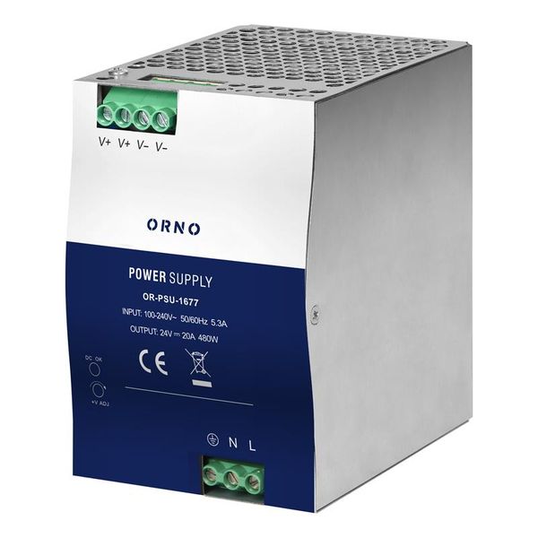 ORNO OR-PSU-1677 Průmyslový zdroj spínaný 24V DC 20A 480W na DIN lištu