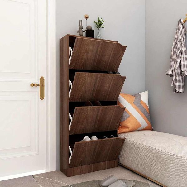 vidaXL Botník so 4 dvierkami hnedý dub 59x24x136 cm drevotrieska