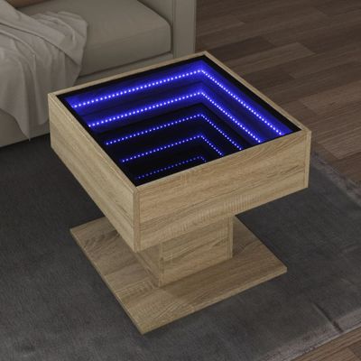 vidaXL Konferenčný stolík s LED dub sonoma 50x50x45 cm kompozit. drevo
