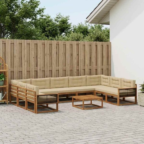 vidaXL Záhradná súprava gaučov s vankúšom 10 pcs Prírodná a béžová