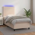vidaXL Boxspring posteľ matrac a LED kapučínová 90x200 cm umelá koža