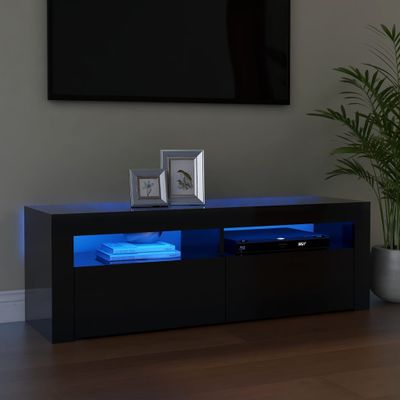 vidaXL TV skrinka s LED svetlami lesklá čierna 120x35x40 cm