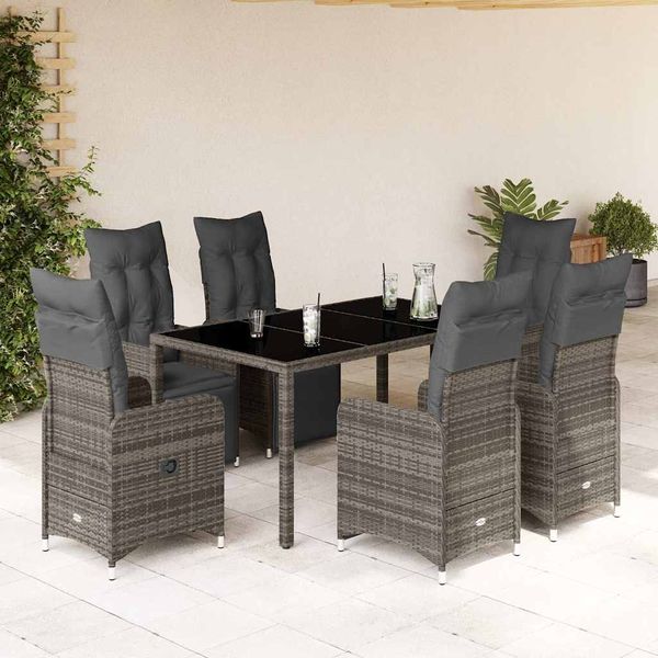 vidaXL 7-dielna záhradná bistro súprava s vankúšmi sivá polyratan