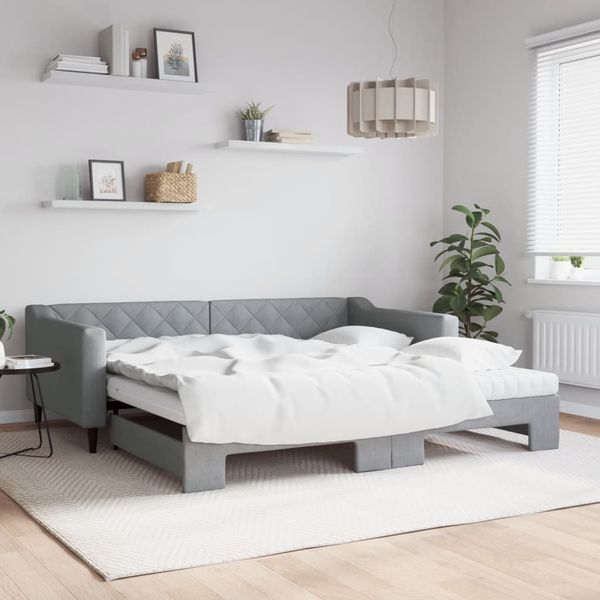 vidaXL Rozkladacia denná posteľ s matracmi bledosivá 100x200 cm látka