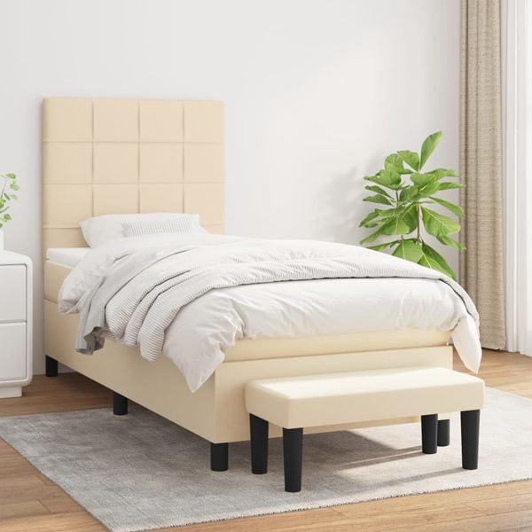 vidaXL Posteľný rám boxspring s matracom krémový 90x190 cm látka