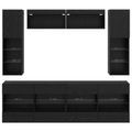 vidaXL Sada nástenného kabinetu na TV s LED Nástenný 6 pcs Čierny Dub