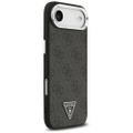 Puzdro Guess Magsafe 4G PU kožené s trojuholníkovým logom a strieborným kovovým rámom fotoaparátu pre iPhone 17 Air čierne