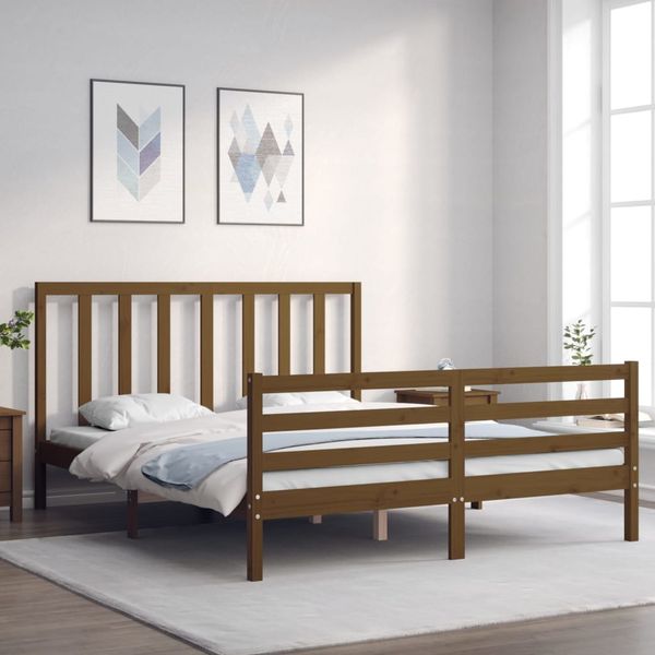 vidaXL Posteľný rám s čelom medovo hnedý King Size masívne drevo