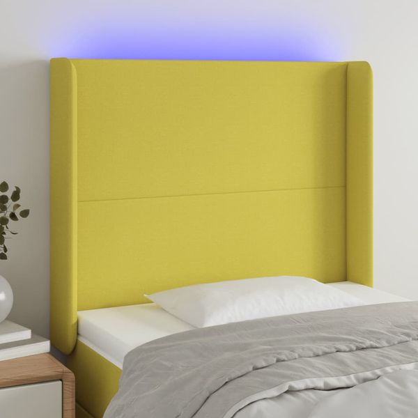 vidaXL Čelo postele s LED zelené 83x16x118/128 cm látka